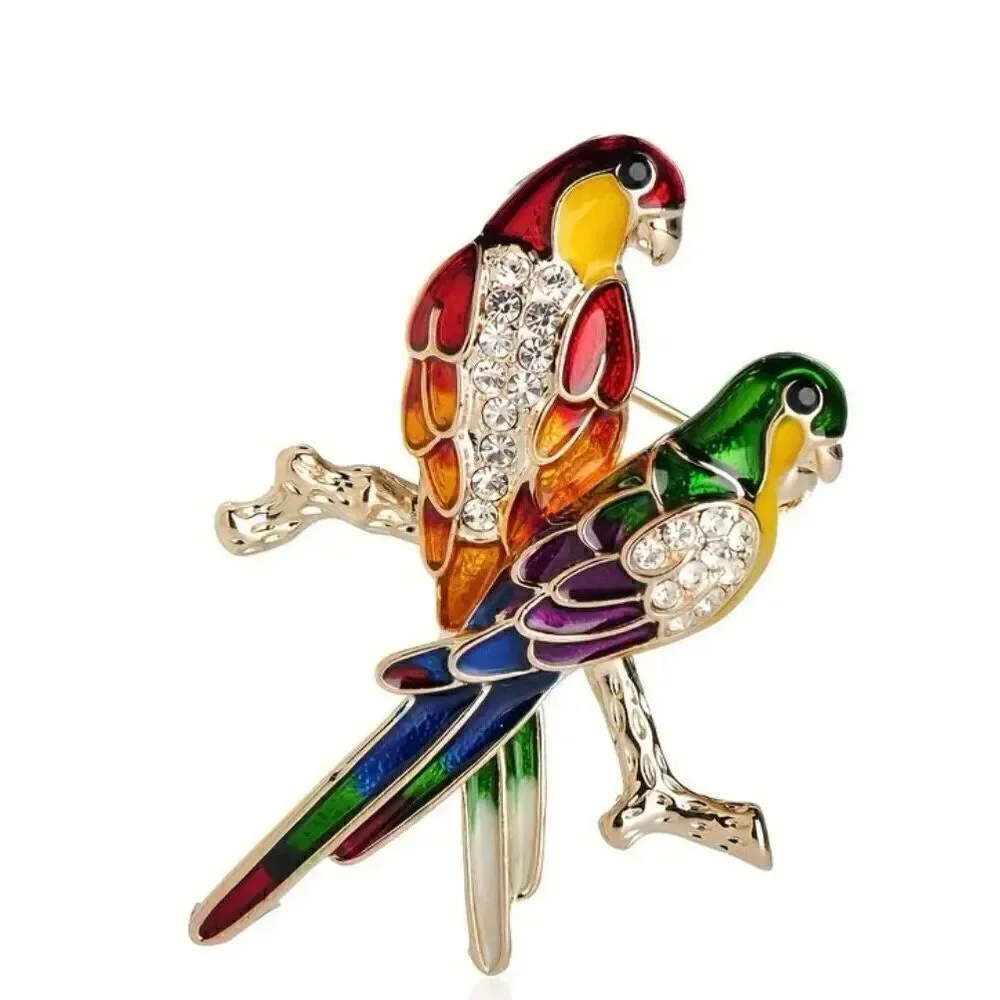 Elegant Parrot Brooch Womens Sparkling Rhinestone Enamel Pin New